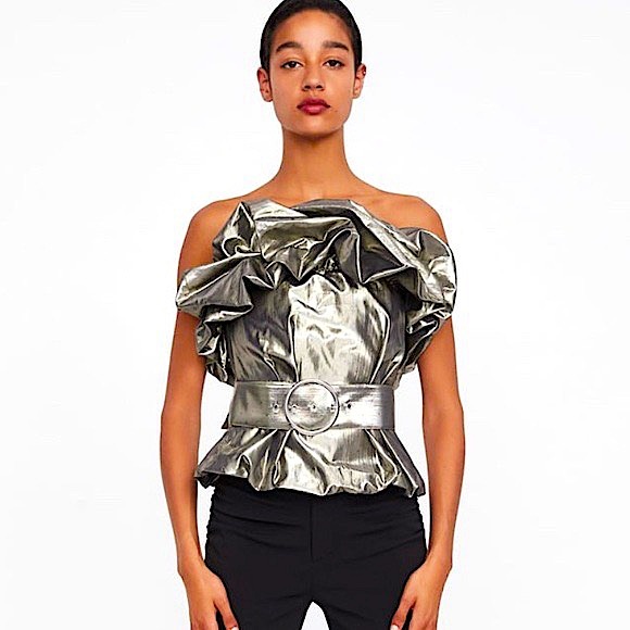 ZARA Metallic Belted Blouse - Picture 1 of 7